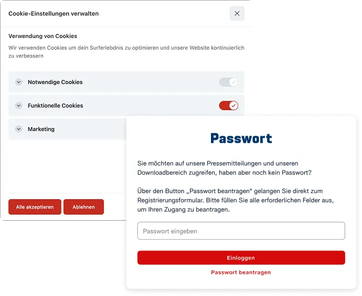 Darstellung der Cookie-Einstellungen und eines Login-Bereichs auf der NFL-Germany-Website als Beispiel für datenschutzkonformen Betrieb