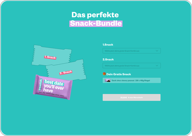 Interaktive Ansicht zur Auswahl und Zusammenstellung eines individuellen Snack-Bundles im Treatfuls-Shop.
